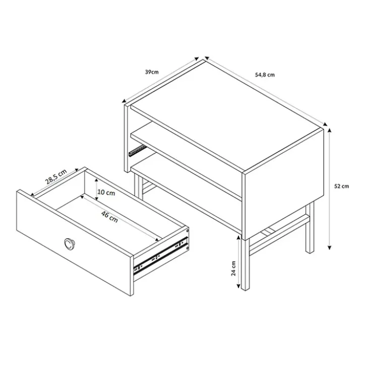 Comodino 55x52h cm 1 cassetto moderno nero Eterna