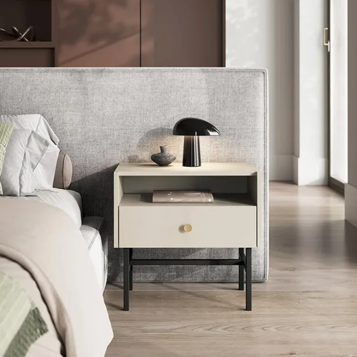 Comodino 55x52h cm 1 cassetto moderno beige Eterna