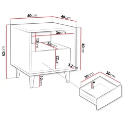 Comodino 40x52h cm 1 cassetto moderno rovere Branch