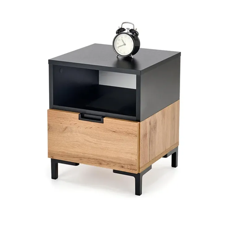 Comodino 40x52h cm 1 cassetto moderno rovere nero Ankara