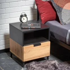 Comodino 40x52h cm 1 cassetto moderno rovere nero Ankara
