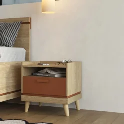 Comodino 50x51h cm 1 cassetto 1 ripiano rovere rosso mattone Yu