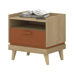 Comodino 50x51h cm 1 cassetto 1 ripiano rovere rosso mattone Yu