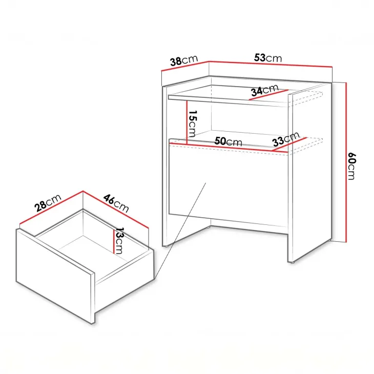 Comodino 53x60h cm 1 cassetto rovere Girone