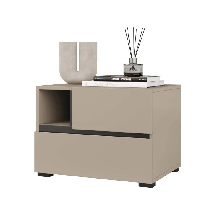 Comodino 55x40h cm con cassetti reversibile tortora Lolla