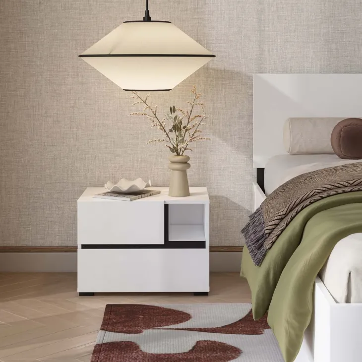 Comodino 55x40h cm con cassetti reversibile bianco opaco Lolla