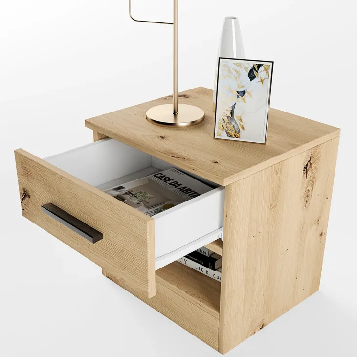 Comodino 40x41h cm con cassetto moderno rovere rustico Selvaggia