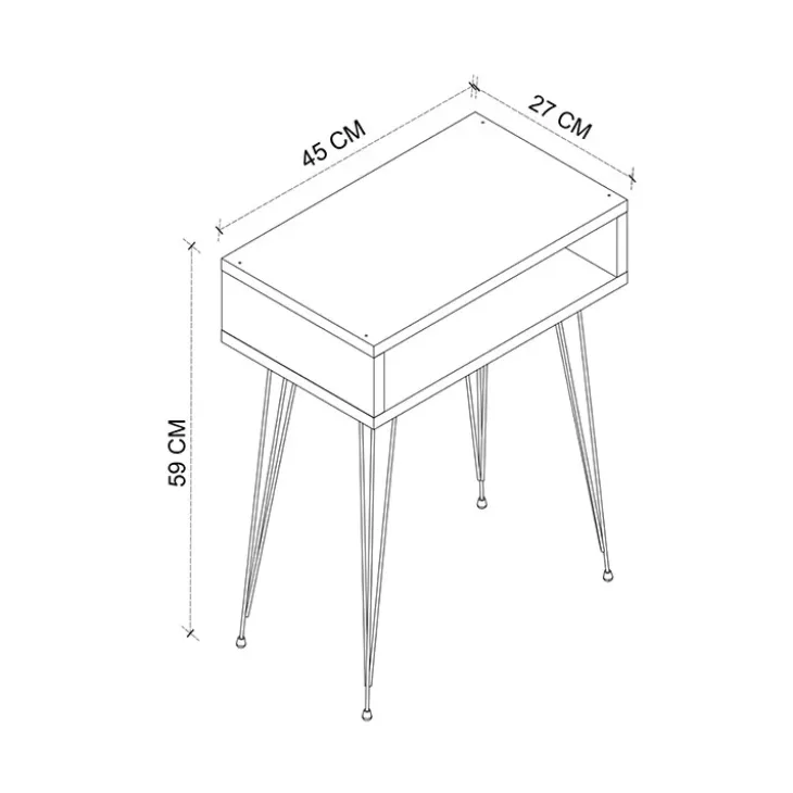 Comodino 45x59h cm design industrial bianco Jamar