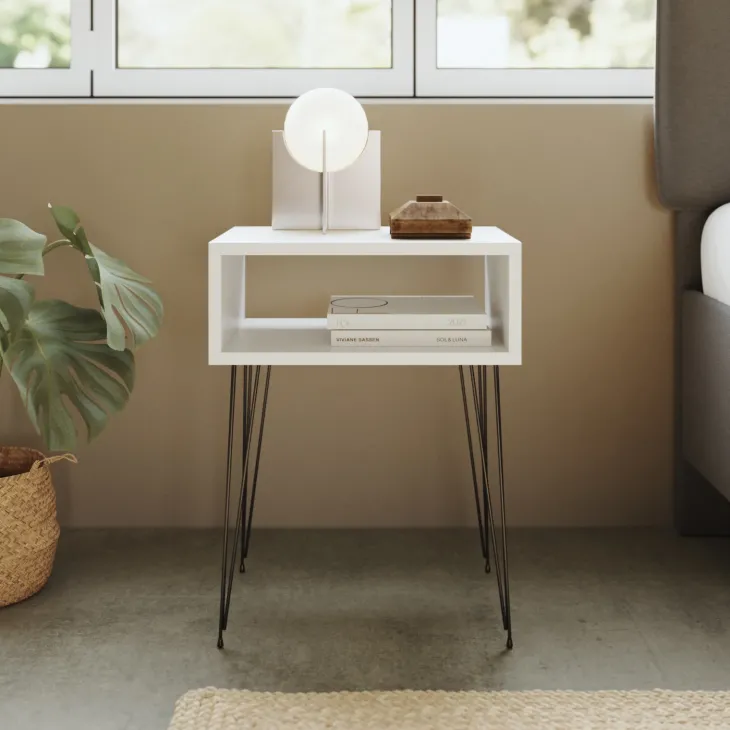 Comodino 45x59h cm design industrial bianco Jamar