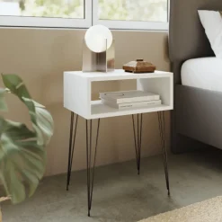 Comodino 45x59h cm design industrial bianco Jamar