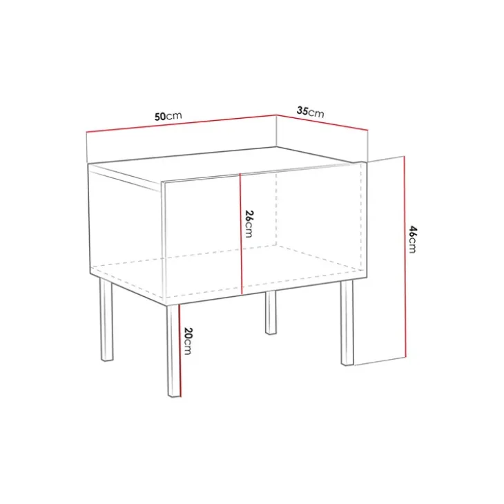 Comodino 50x46h cm design moderno bianco lucido Marisa
