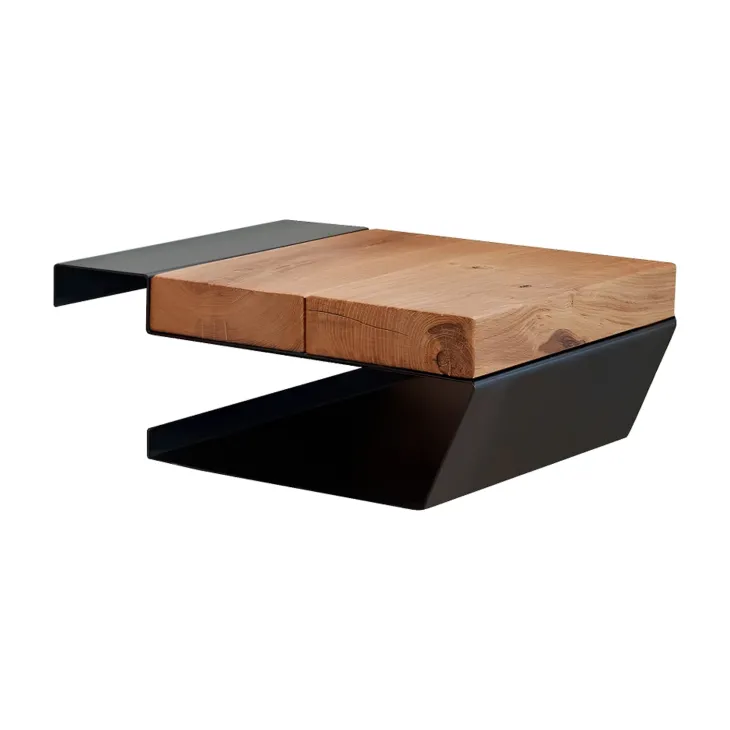 Comodino 39x15h cm sospeso ad incastro legno massello metallo rovere nero Venalia
