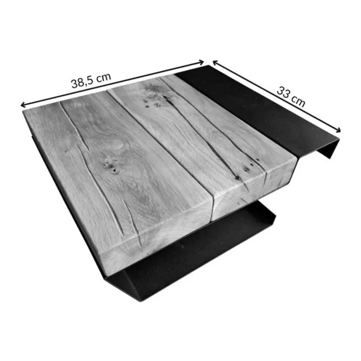 Comodino 39x15h cm sospeso ad incastro legno massello metallo rovere nero Venalia
