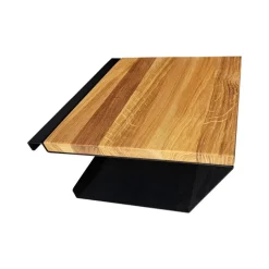 Comodino 33x15h cm sospeso ad incastro legno massello metallo rovere nero Cortelia