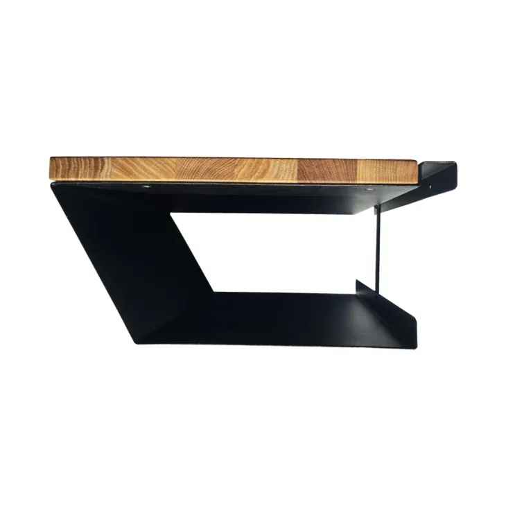 Comodino 33x15h cm sospeso ad incastro legno massello metallo rovere nero Cortelia