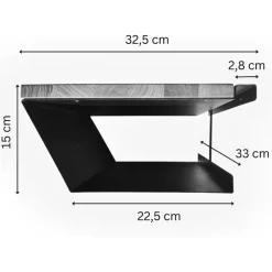 Comodino 33x15h cm sospeso ad incastro legno massello metallo rovere nero Cortelia