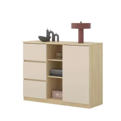 Comò 120x93h cm 1 anta 3 cassetti 3 vani a vista beige cashmere rovere Elvira