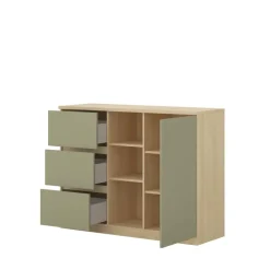 Comò 120x93h cm 1 anta 3 cassetti 3 vani a vista verde salvia rovere Elvira