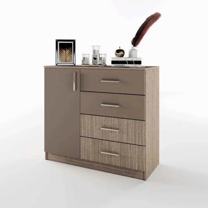 Comò 100x91h cm 1 anta con cassetti rovere scuro marrone Piero