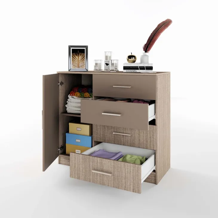 Comò 100x91h cm 1 anta con cassetti rovere scuro marrone Piero