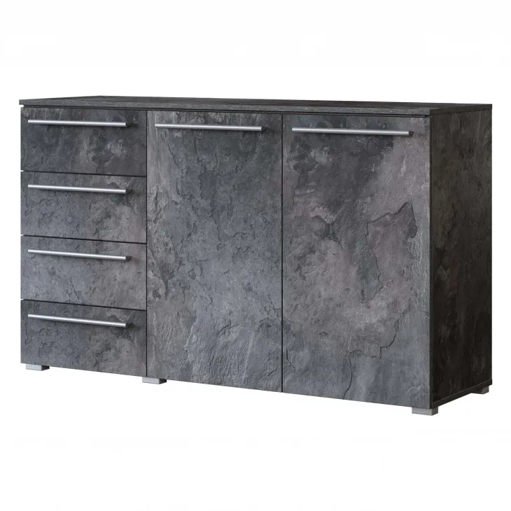 Comò 135x81h cm 2 ante 4 cassetti ossido effetto pietra Frisk