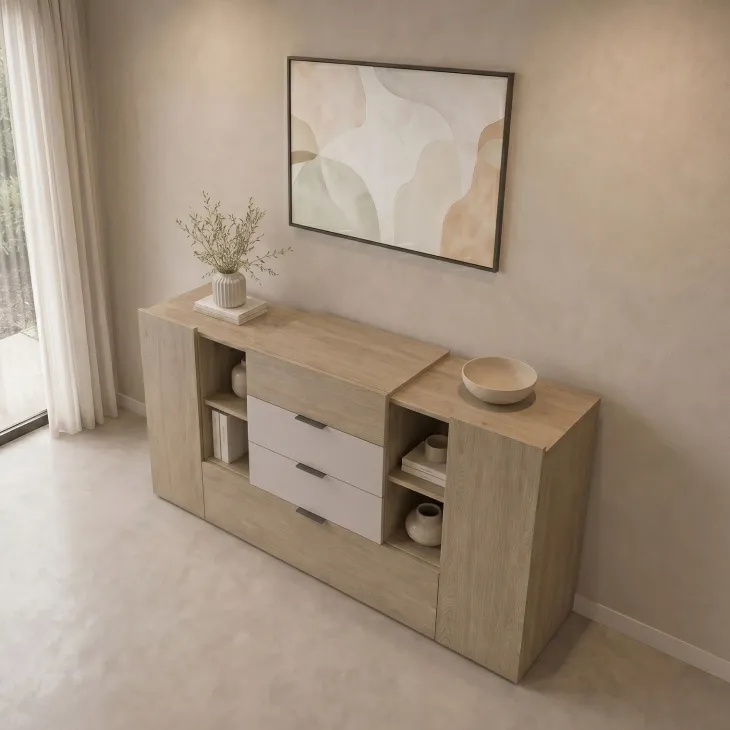 Comò 160x93h cm 2 ante 4 cassetti rovere tortora Pienza