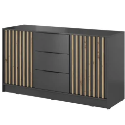 Comò 155x86h cm 2 ante con cassetti moderno antracite quercia Miller