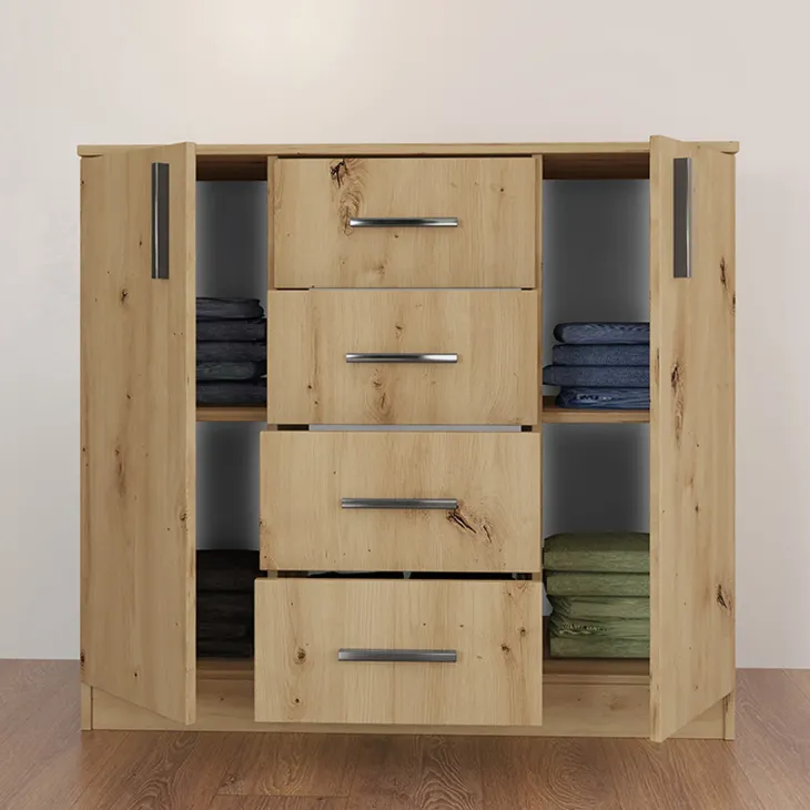 Comò 100x91h cm 2 ante con cassetti moderno rovere rustico Marian