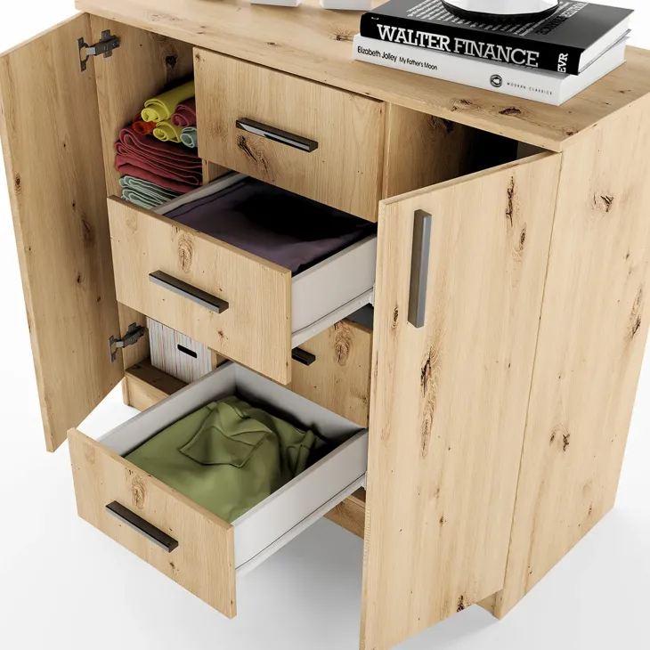 Comò 100x91h cm 2 ante con cassetti moderno rovere rustico Marian