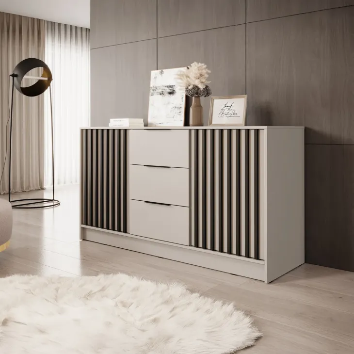 Comò 155x86h cm 2 ante con cassetti moderno beige cashmere Miller