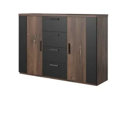 Comò 132x94h cm 2 ante con cassetti quercia scuro nero Vulcano