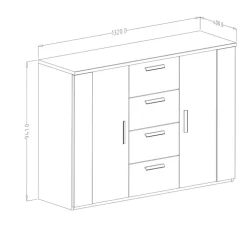 Comò 132x94h cm 2 ante con cassetti rovere scuro nero Vulcano