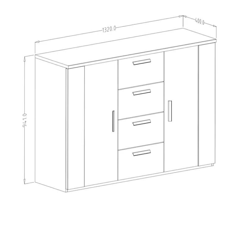 Comò 132x94h cm 2 ante con cassetti rovere scuro nero Vulcano