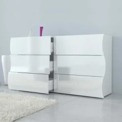 Comò 155x82h cm 6 cassetti moderno bianco lucido Sea Gihome®