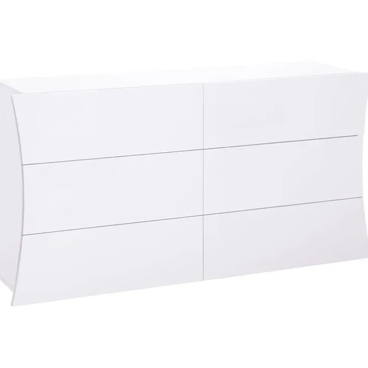 Comò 150x82h cm 6 cassetti moderno bianco lucido Neve