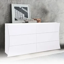 Comò 150x82h cm 6 cassetti moderno bianco lucido Neve
