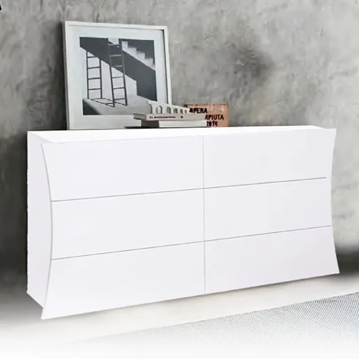 Comò 150x82h cm 6 cassetti moderno bianco lucido Neve