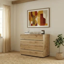 Comò 80x80h cm 4 cassetti moderno quercia Tamika