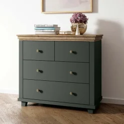 Comò 90x81h cm 4 cassetti moderno verde quercia Texel