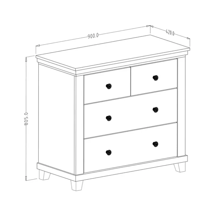 Comò 90x81h cm 4 cassetti moderno verde quercia Texel