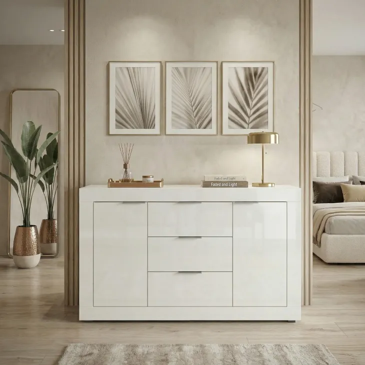 Comò 120x80h cm moderno bianco lucido Alina