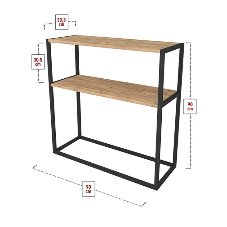 Consolle ingresso 2 ripiani industrial 90x90cm metallo rovere rustico Loft