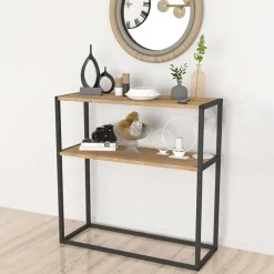 Consolle ingresso 2 ripiani industrial 90x90cm metallo rovere rustico Loft