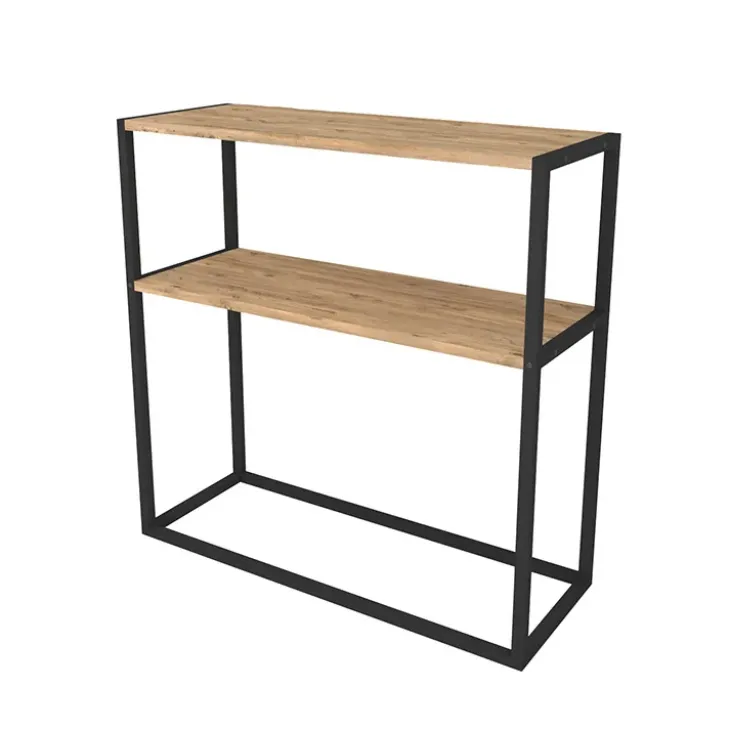 Consolle ingresso 2 ripiani industrial 90x90cm metallo rovere rustico Loft