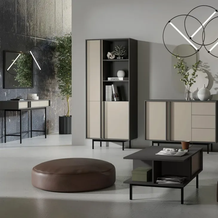 Consolle 123x83 cm 2 cassetti antracite beige Essenzia