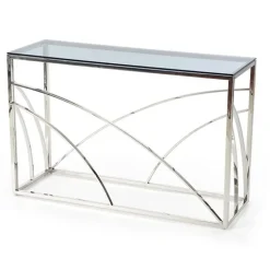Consolle 120x78cm moderna in vetro fumè argento Hersol