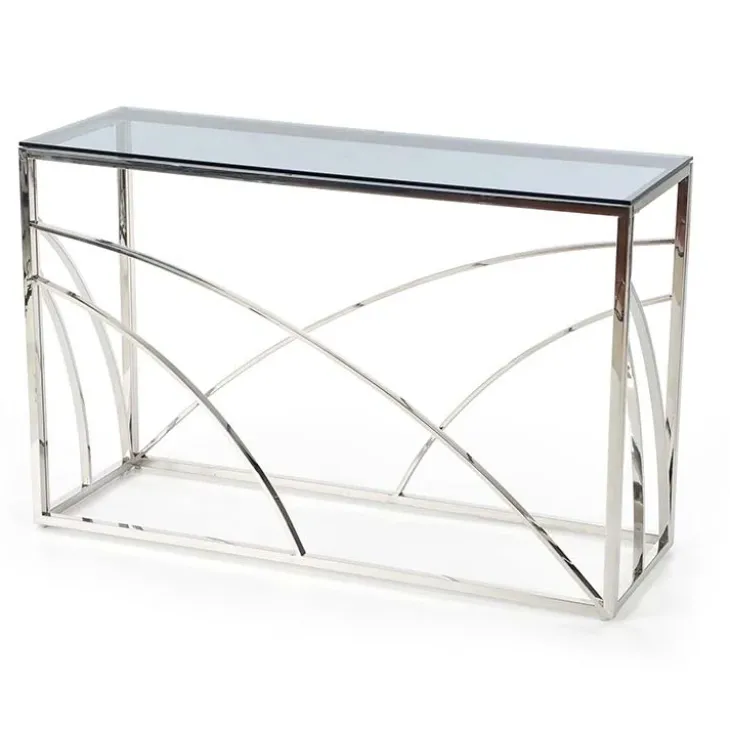 Consolle 120x78cm moderna in vetro fumè argento Hersol
