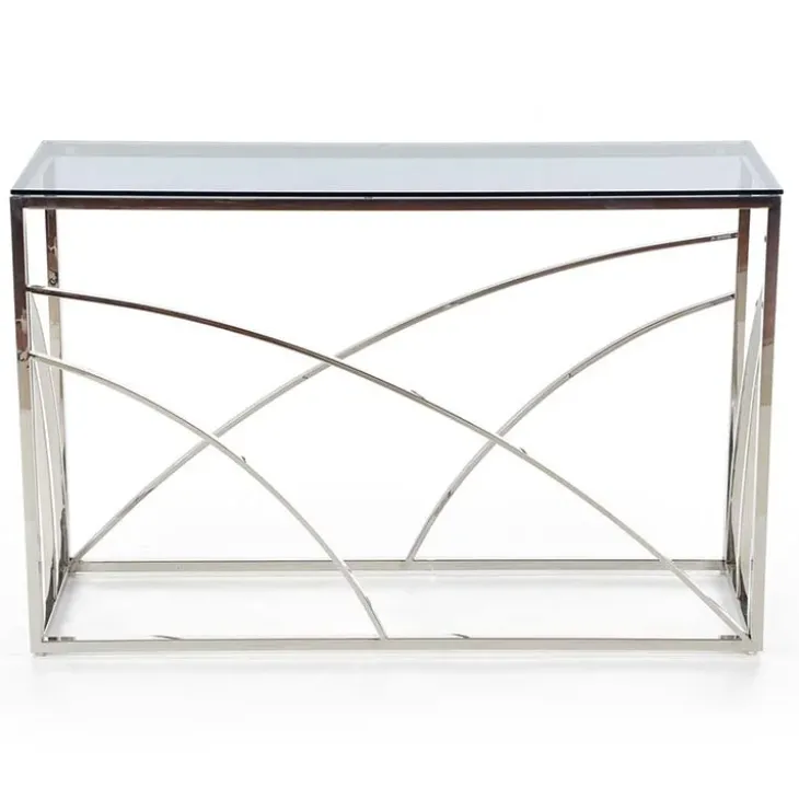 Consolle 120x78cm moderna in vetro fumè argento Hersol