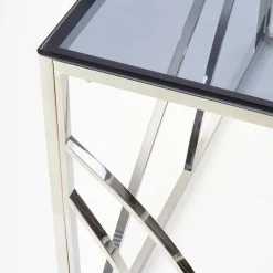 Consolle 120x78cm moderna in vetro fumè argento Hersol