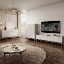 Credenza alta 103x126cm 4 ante beige cannettato rovere Fioca